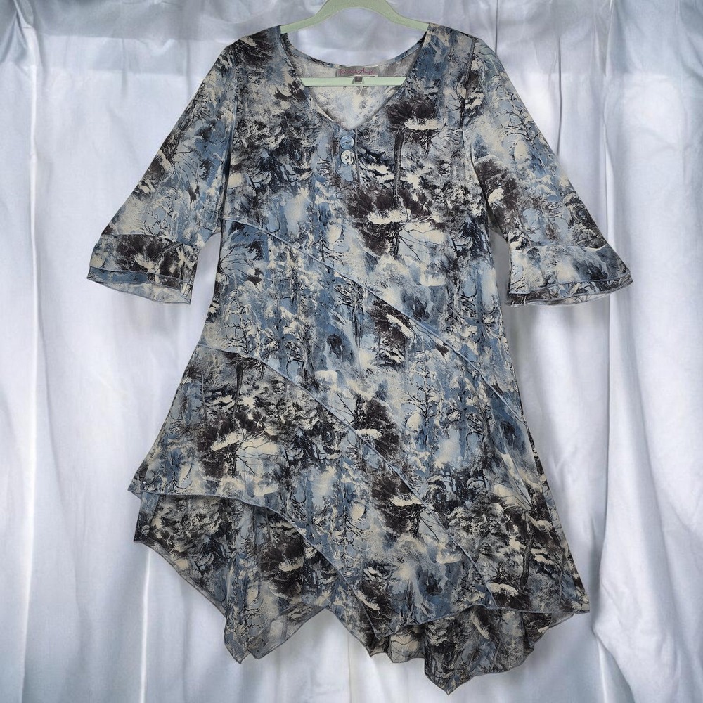 Pretty Angel Dress Woman‎ Small Silk Blend Abstract Print Asymmetrical Tiered